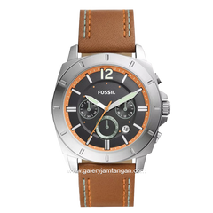 FOSSIL BQ2681 Brown Silver Dial Black Leather Strap