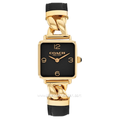 COACH CASS 14504356 Black Gold Dial Black Leather Strap
