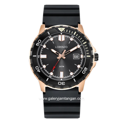 LORENZO R 6107 MT Black Rosegold Rubber Strap