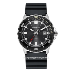 LORENZO R 6107 MT Black Silver Rubber Strap