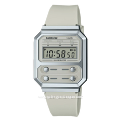 Casio A100WEF-8ADF Cream Silver Rubber Strap
