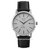 Alexandre Christie AC 1007 MD Black Silver Dial White Leather Strap