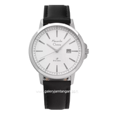Alexandre Christie AC 1014 LD Black Silver Dial White Leather Strap