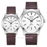 Alexandre Christie AC 1017 MD & AC 1017 LD Brown Dial White Leather Strap