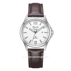 Alexandre Christie AC 1029 MD Brown Silver Leather Strap