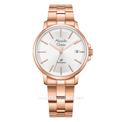 Alexandre Christie AC 1032 LD Rosegold Dial White Stainless Steel Strap
