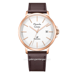 Alexandre Christie AC 1032 MD Brown Rosegold Leather Strap