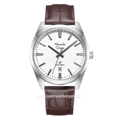 Alexandre Christie AC 1035 MD Brown Silver Leather Strap