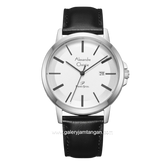 Alexandre Christie Primo Steel AC 1036 MDLSSSL Black Silver Dial White Leather Strap