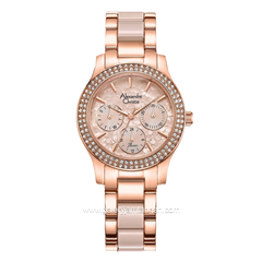 Alexandre Christie AC 2932 BF Rosegold Pink Dial Flower Dual Tone Stainless Steel With Acetate Strap