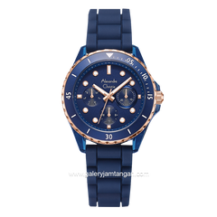 Alexandre Christie AC 2A01 BF Blue Rosegold Rubber Strap