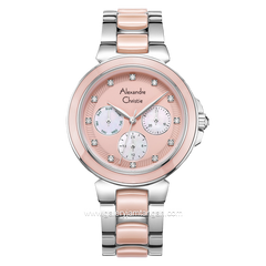 Alexandre Christie AC 2B02 BF Multifunction Pink Silver Dual Tone Dial Stainless Steel With Ceramic Strap