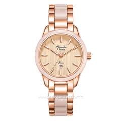 Alexandre Christie Passion AC 2B42 LD Rosegold Pink Pattern Dial Dual Tone Stainless Steel Acetate Strap