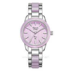 Alexandre Christie Passion AC 2B42 LD BSSPU Silver Purple Pattern Dial Dual Tone Stainless Steel Acetate Strap