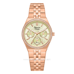 Alexandre Christie Passion AC 2C19 BFBRGBG Multifunction Rosegold Dial Green Stainless Steel Strap