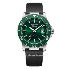 ALEXANDRE CHRISTIE AC 6141 MA Men Black Silver Ring Green Automatic Rubber Strap