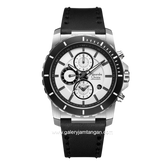 Alexandre Christie AC 6141 MCLSSSL Black Silver Dial White Leather Strap
