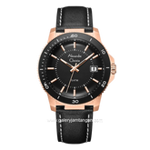 Alexandre Christie AC 6141 MD Black Rosegold Leather Strap