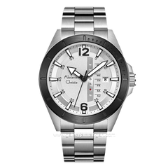 Alexandre Christie AC 6535 ME Silver Ring Black Dial White Stainless Steel