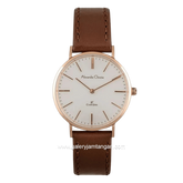 Alexandre Christie AC 8490 LHLRGSL Brown Rosegold Dial White Leather Strap