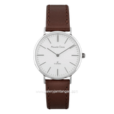 Alexandre Christie AC 8490 LHLSSSL Brown Silver Dial White Leather Strap