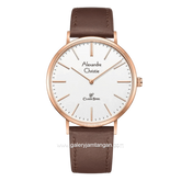 Alexandre Christie AC 8490 MHLRGSL Brown Rosegold Dial White Leather Strap