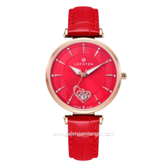 LOFOTEN F-2318L Red Rosegold Sapphire Glass Leather Strap