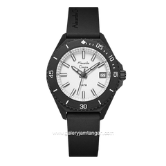 Alexandre Christie AC 8693 LD Black Dial White Rubber Strap