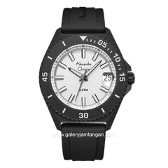 Alexandre Christie AC 8693 MD Black Dial White Rubber Strap