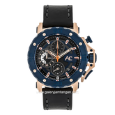 Alexandre Christie Collection AC 9205 MCLURBU Black Rosegold Ring Blue Leather Strap