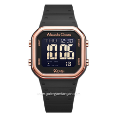 Alexandre Christie AC 9347 LH Black Rosegold Digital Rubber Strap