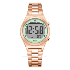 Alexandre Christie AC 9385 LH Rosegold Dial Green Digital Stainless Steel Strap