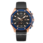 Alexandre Christie AC 9601 GC Black Rosegold Ring Blue Stainless Steel