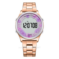 Alexandre Christie AC 9363 LH Rosegold Dial Purple Flower Digital Stainless Steel