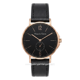 Alexandre Christie AC 8458 LSLRGBA Black Rosegold Dial Black Leather Strap