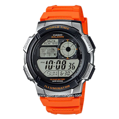 Casio AE-1000W-4BVDF Digital Orange Silver Rubber Strap