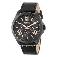 FOSSIL AM4523 Mens Watch Black Rosegold Leather Strap