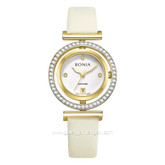 BONIA ELEGANCE BNB10926-2217S Cream Gold Dial White Leather Strap