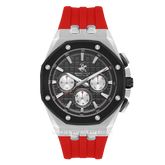 Beverly Hills Polo Club BP3624X.358 Watch Red Silver Black Multifunction Silicone Strap