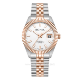 BONIA BNB10550-5612 Silver Rosegold Dial White Stainless Steel Strap
