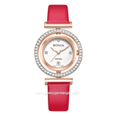 BONIA ELEGANCE BNB10926-2517S Red Rosegold Dial White Leather Strap