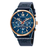 BONIA BNB10393-1582C Blue Rosegold Chronograph Leather Strap