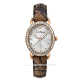 BONIA BNB10830-2517S Brown Rosegold Dial White Leather Strap