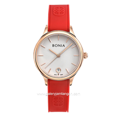 BONIA BNB10838-2562 Red Rosegold Dial White Rubber Strap