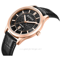 BONIA BNB10857-1532 Black Rosegold Leather Strap