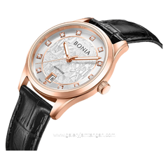 BONIA BNB10857-2517 Black Rosegold Leather Strap