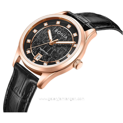 BONIA BNB10857-2537 Black Rosegold Leather Strap