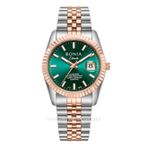 BONIA BNB10873-1682 Silver Rsoegold Dial Green Stainles Steel