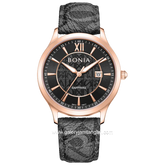 BONIA BNB10877-1533 Grey Dial Black Sapphire Crystal Genuine Leather
