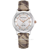 BONIA BNB10877-2317 Brown Silver Sapphire Crystal Genuine Leather